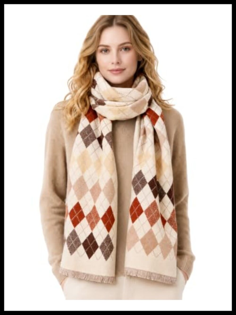Women Winter Plaid Scarf Soft Warm Thick Blanket Shawl Wrap Fringe